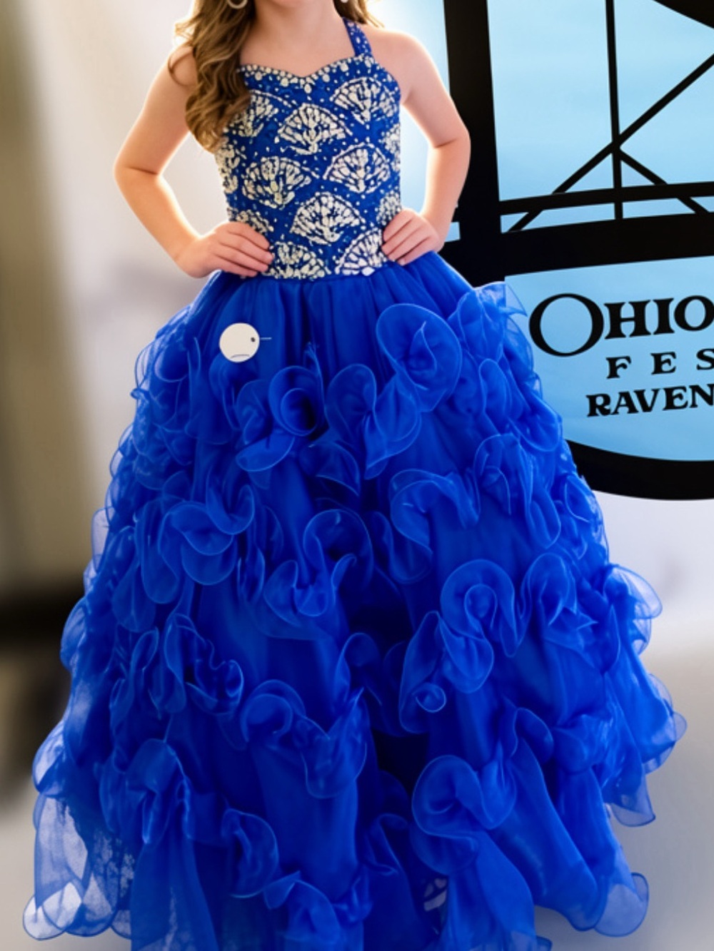 Johnathan Kayne Royal Blue Ruffled Tulle Pageant Dress for Kids